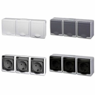 Aufputz Ein- Aus Schalter Doppelschalter Steckdose IP44 Feuchtraum Schuko Pawbol Steckdose 3-Fach Wei Rauchglas