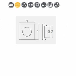 SET 3 x LED Mbeleinbauleuchte Unterschrank Marbella 3 x 1,5W 230V Eckig 3000K