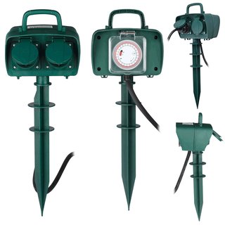 Gartensteckdosen mit Zeitschaltuhr incl. 3m Gummikabel mit Stecker IP44 PREMIUM