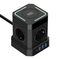 Kompakte SCHUKO Steckdosenleiste mit Qi Wireless Charging 15W, 4×2P+Z, 3×USBA, USBC PD, 4000W