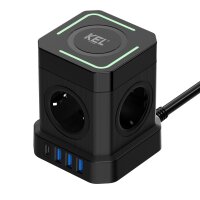 Kompakte SCHUKO Steckdosenleiste mit Qi Wireless Charging 15W, 4×2P+Z, 3×USBA, USBC PD, 4000W