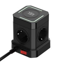 Kompakte SCHUKO Steckdosenleiste mit Qi Wireless Charging 15W, 4×2P+Z, 3×USBA, USBC PD, 4000W
