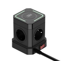 Kompakte SCHUKO Steckdosenleiste mit Qi Wireless Charging 15W, 4×2P+Z, 3×USBA, USBC PD, 4000W