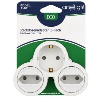 Amslight 3-fach Steckdosenadapter mit Kindersicherung Weiß-Grau 16A 3680W Schuko Euro