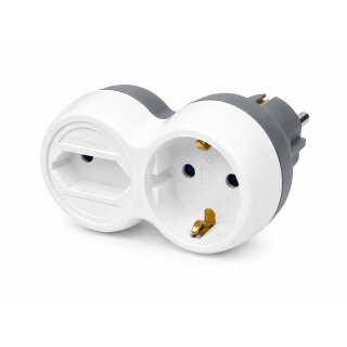 Amslight 2-fach Steckdosenadapter mit Kindersicherung Weiß-Grau 16A 3680W Schuko Euro