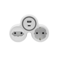 2-Fach Steckdosenadapter mit USB-A USB-C und Kinderschutz...