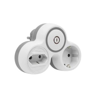 2-fach Steckdosenadapter mit Schalter und Kinderschutz, Schuko Euro