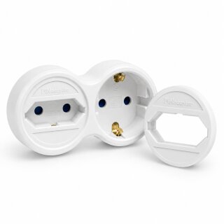 Set 2-fach Steckdosenverteiler mit Kindersicherung 16A 3680W Schuko Euro + Steckeradapter