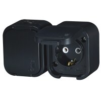 B2 Serie IP54 Aufputz Steckdose Schwarz, VDE, Doppelsteckdose Waagerecht, 16A, 250V, mit Klappdeckel Schuko