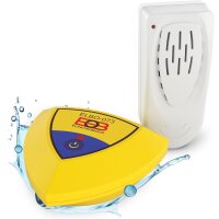 ELEKTROBOCK Pool-Alarm - Schwimmender Bewegungssensor mit 95dB Sirene | Wasser bewegt Sich - Funk-Empfänger löst Lauten Alarm aus | Einfache Installation | IP67 | für alle Pools & Aussenwasser