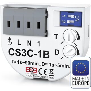 ELEKTROBOCK CS3C-1B Zeitrelais - Nachlaufrelais 230 V mit Steckklemmen - Verzögerte Einschaltung - Für Lüfter & Beleuchtung - Unterputz