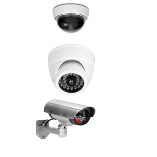 Amslight Attrappen‑Set CCTV – Dome & Tube Fake‑Kameras mit LED, Batteriebetrieben, Innen/Außen, Realistisches Design, Abschreckung für Haus, Firma & Geschäft