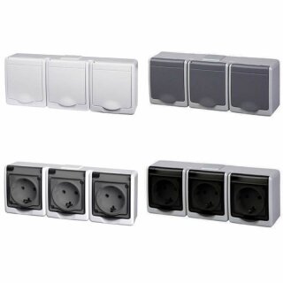 Aufputz Ein- Aus Schalter Doppelschalter Steckdose IP44 Feuchtraum Schuko Pawbol Steckdose 3-Fach Weiß