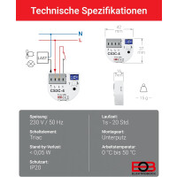 ELEKTROBOCK CS3C-4 Zeitrelais - LED, Lüfter & Leuchtstofflampen - Nachlaufrelais 230 V mit Steckklemmen - Anschluss ohne Nullleiter - Unterputz-Einbau, kompakt & energiesparend