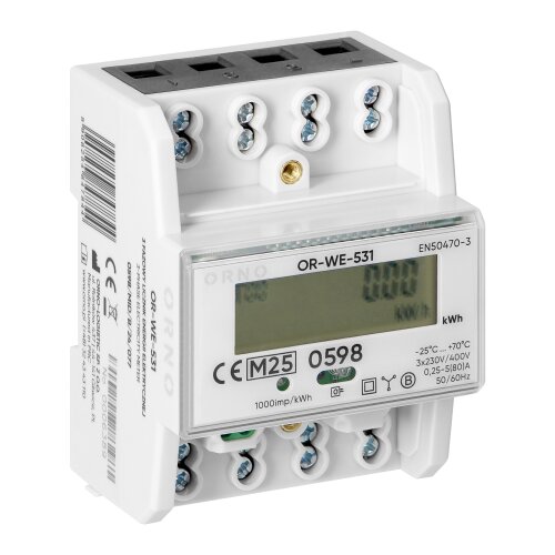 ORNO OR-WE-531 Stromzähler 3-Phasen – 80 A, MID-konform, Hutschiene, LCD Mit Hintergrundbeleuchtung, Für PV & Verbrauchsmessung