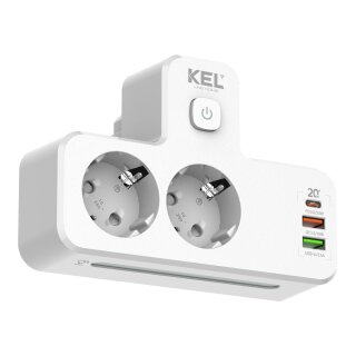 Doppelsteckdose mit Schalter,Ein/Aus-Schalter mit integrierter LED-Kontrollleuchte, 2× Schutzkontakt-Steckdosen (Schuko),2× USB-A & 1× USB-C Ladeanschlüsse