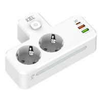 Doppelsteckdose mit Schalter,Ein/Aus-Schalter mit integrierter LED-Kontrollleuchte, 2× Schutzkontakt-Steckdosen (Schuko),2× USB-A & 1× USB-C Ladeanschlüsse
