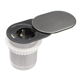 Einbau-Steckdose für Möbel mit 1× Schuko-Steckdose und 1× USB-A Ladeanschluss