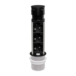 Einbau-Steckdose Möbel mit 3× Schuko-Steckdosen und 2× USB-A Ladeanschlüssen