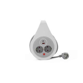Kabeltrommel 10 m, 3×1,5 mm², 16 A, 230V, mit Thermoschutz, Schuko/2× Steckdosen, 1× USB-C, 1× USB-A