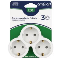 Amslight 3-fach Steckdosenadapter SCHUKO mit Kindersicherung Weiß-Grau 16A 3680W IP20