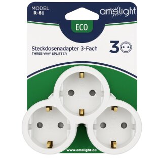 Amslight 3-fach Steckdosenadapter SCHUKO mit Kindersicherung Weiß-Grau 16A 3680W IP20