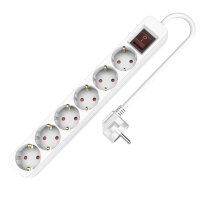 Mehrfach‑Steckdosenleiste 3‑/4‑/5‑/6‑Fach, 230 V, 16 A, 3680 W, mit Schalter, weiß, 3m lang