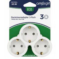 Amslight SCHUKO Adapter mit 3 Steckplätzen und Kindersicherung – Weiß-Grau – 2500W-10A-IP20