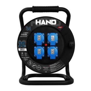 Kabeltrommel; 3×Schuko (2P+E) + 1×USB‑A/USB‑C; IP44; 16A; H07RNF 3×1,5 mm²; 50m,30m,20m; SCHUKO; Schwarz